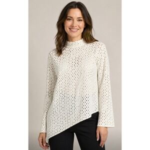 VTG Grayse Butter Yellow Laser Cut Geometric Asymmetrical Mock Neck L/S Top Sz L